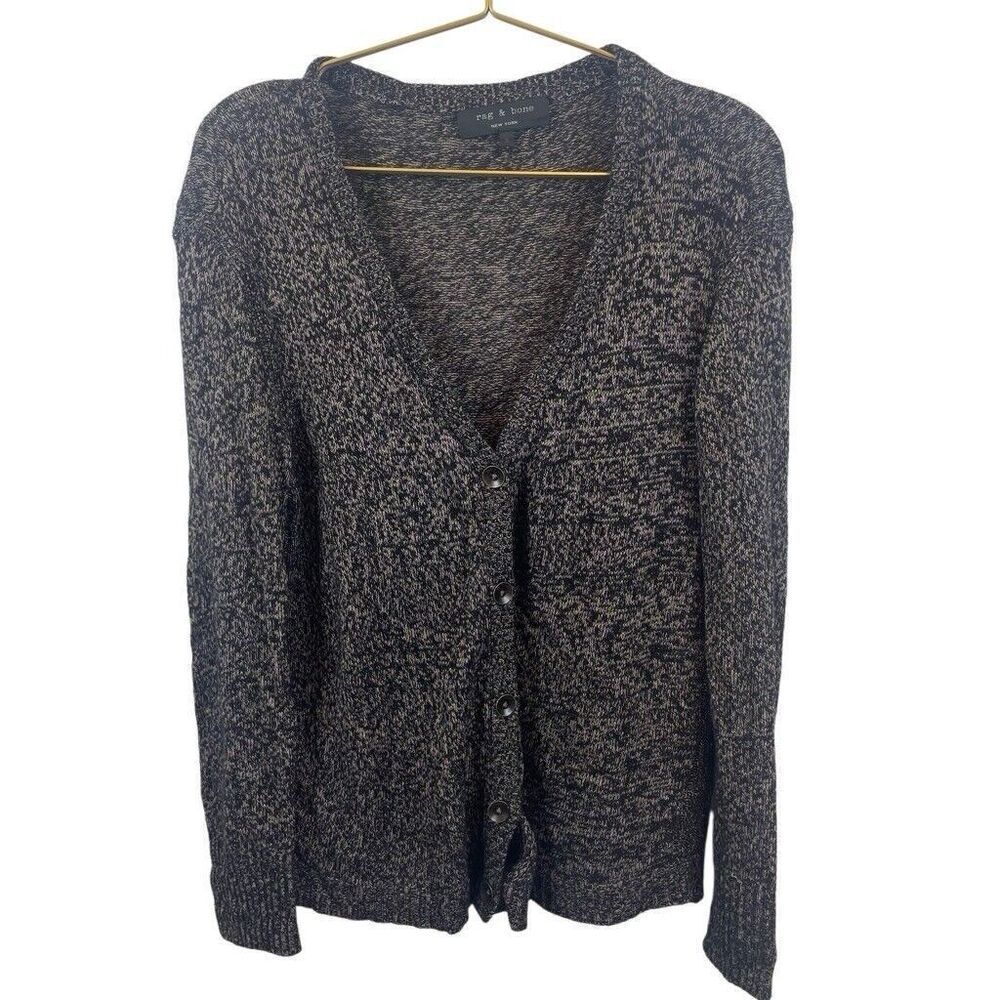 Rag & Bone Black Tan Cardigan Sweater Size‎ S Viscose Polyamide Angora